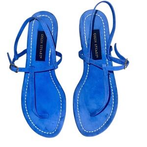 Colin Stuart Blue Suede Leather Thong Sandals Strappy Flat Buckle  8.5 Women's